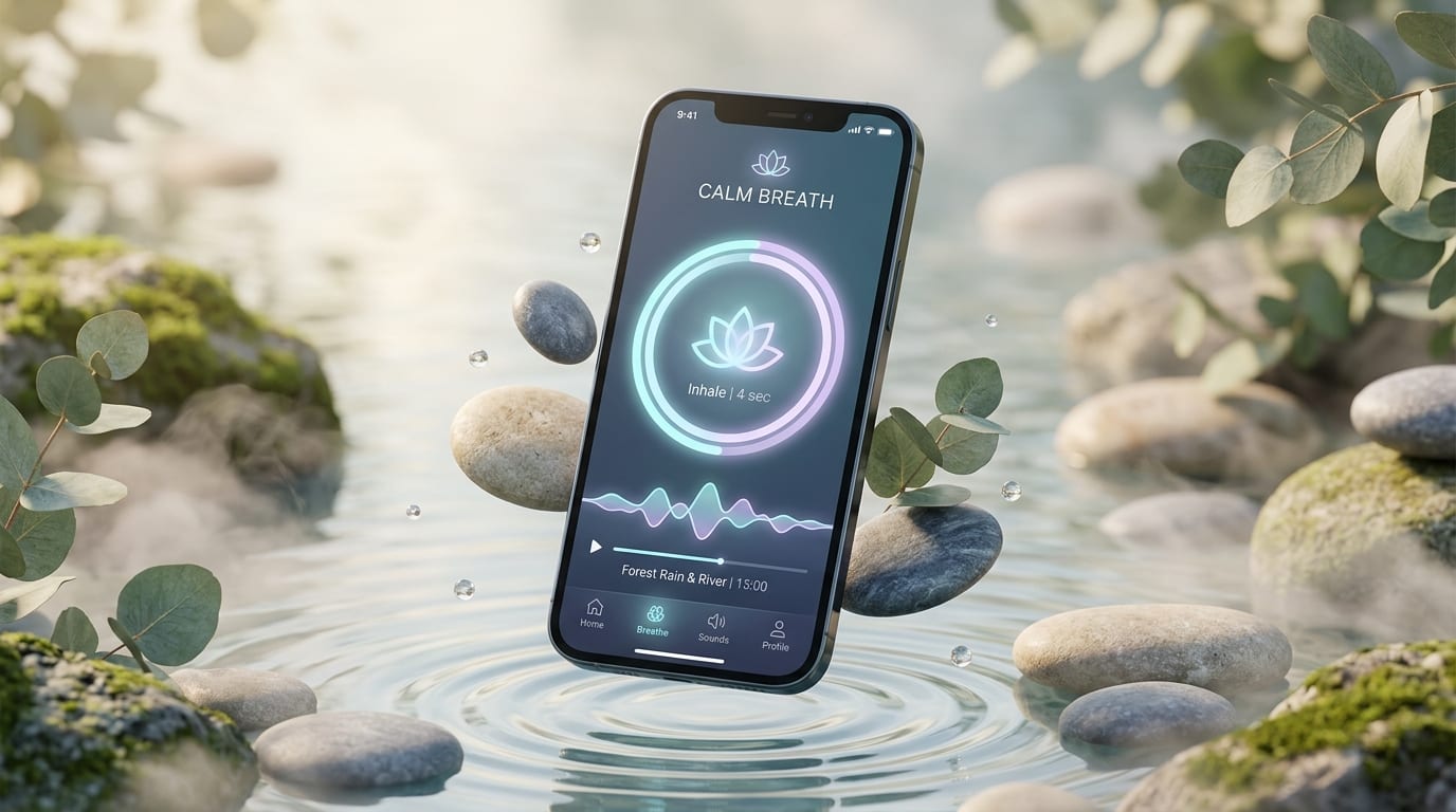 Mental Health breathing pacer, ambient soundscapes, and meditation
